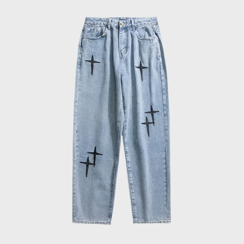 EMBROIDERED STRAIGHT LOOSE JEANS - MOONRAKER