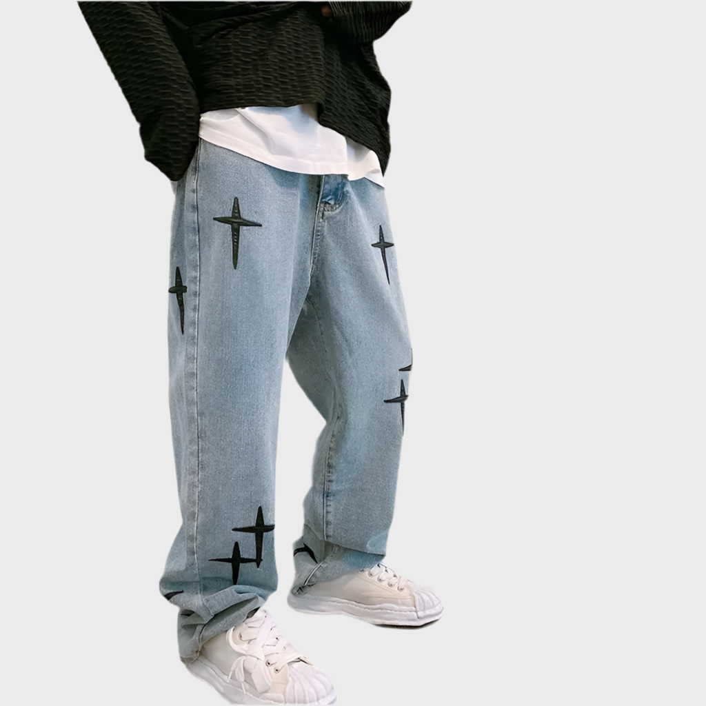 EMBROIDERED STRAIGHT LOOSE JEANS - MOONRAKER
