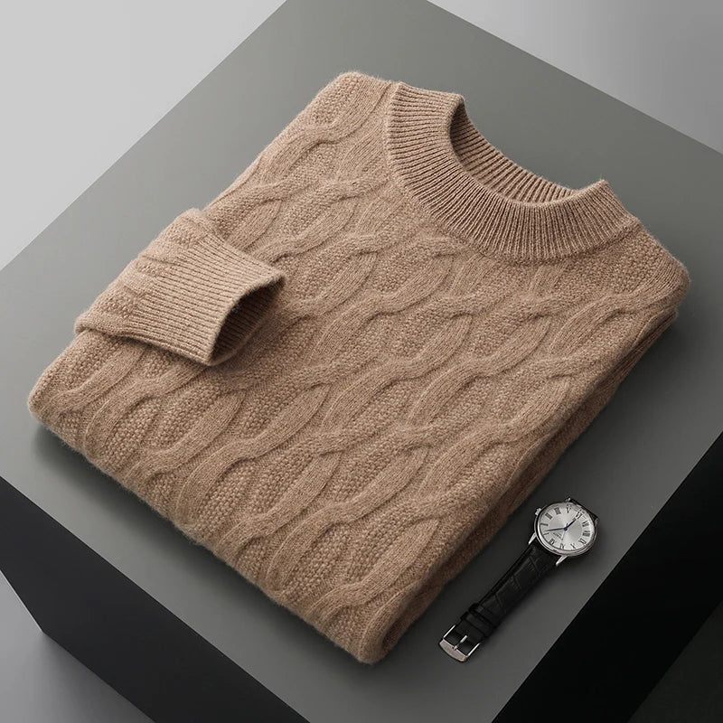 CASHMERE SEMI-HIGH NECK TEXTURED PULLOVER - MOONRAKER