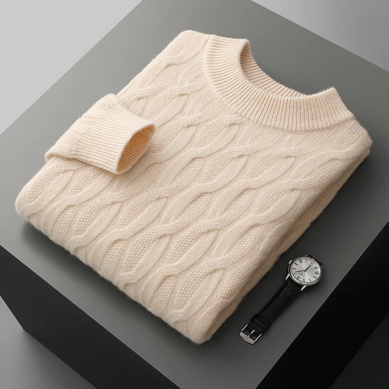 CASHMERE SEMI-HIGH NECK TEXTURED PULLOVER - MOONRAKER