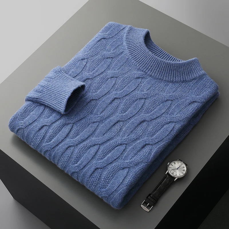 CASHMERE SEMI-HIGH NECK TEXTURED PULLOVER - MOONRAKER