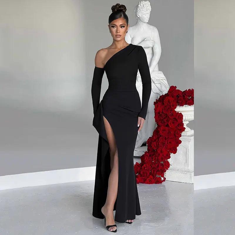 SLANT OFF-SHOULDER DRESS - MOONRAKER