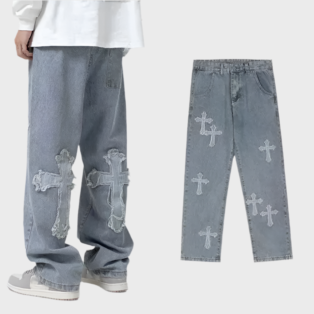 EMBROIDERED STRAIGHT LOOSE JEANS - MOONRAKER