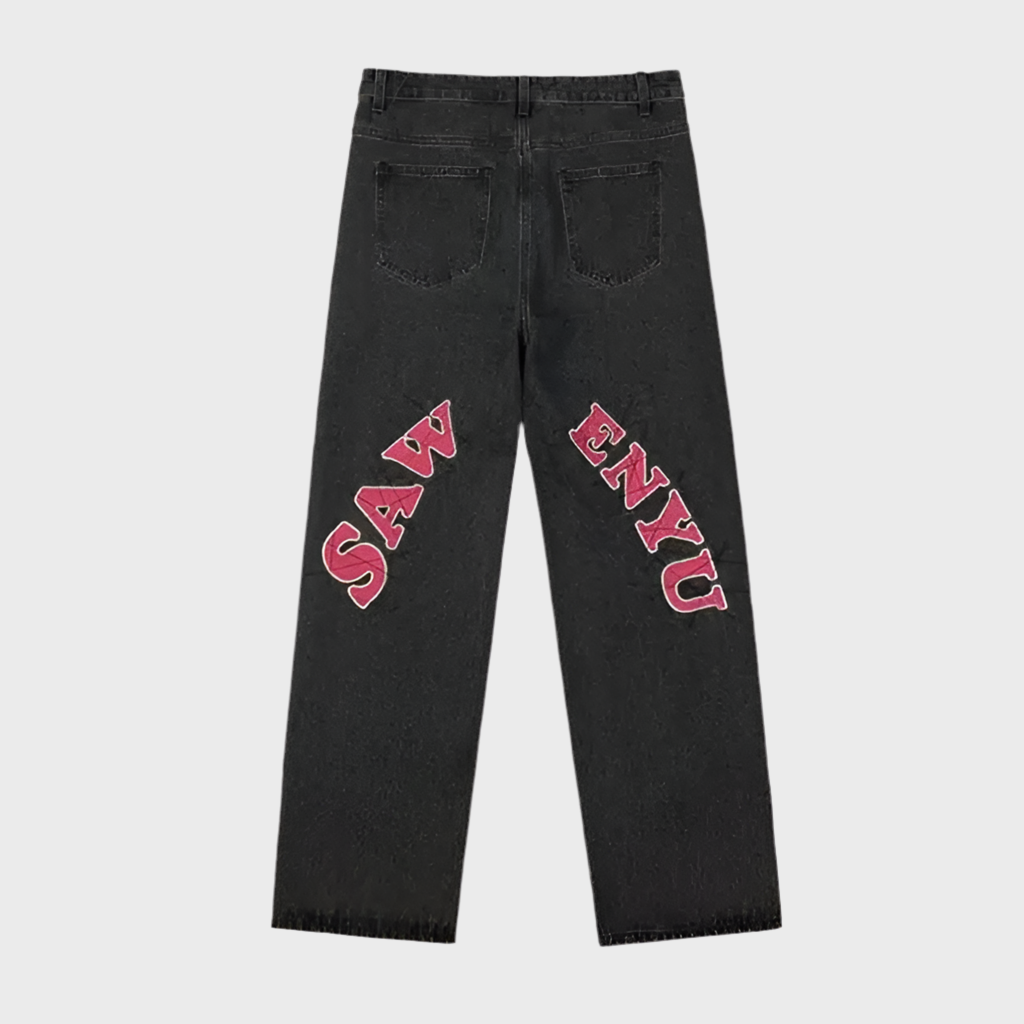 EMBROIDERED STRAIGHT LOOSE JEANS - MOONRAKER