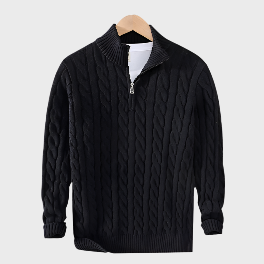 MERINO WOOL KNITTED QUARTER-ZIP SWEATER - MOONRAKER