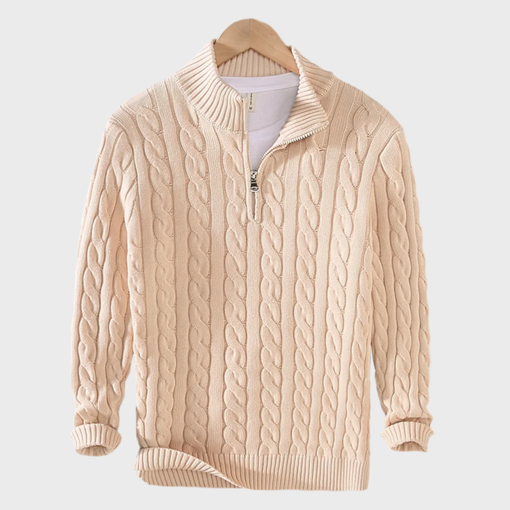 MERINO WOOL KNITTED QUARTER-ZIP SWEATER - MOONRAKER