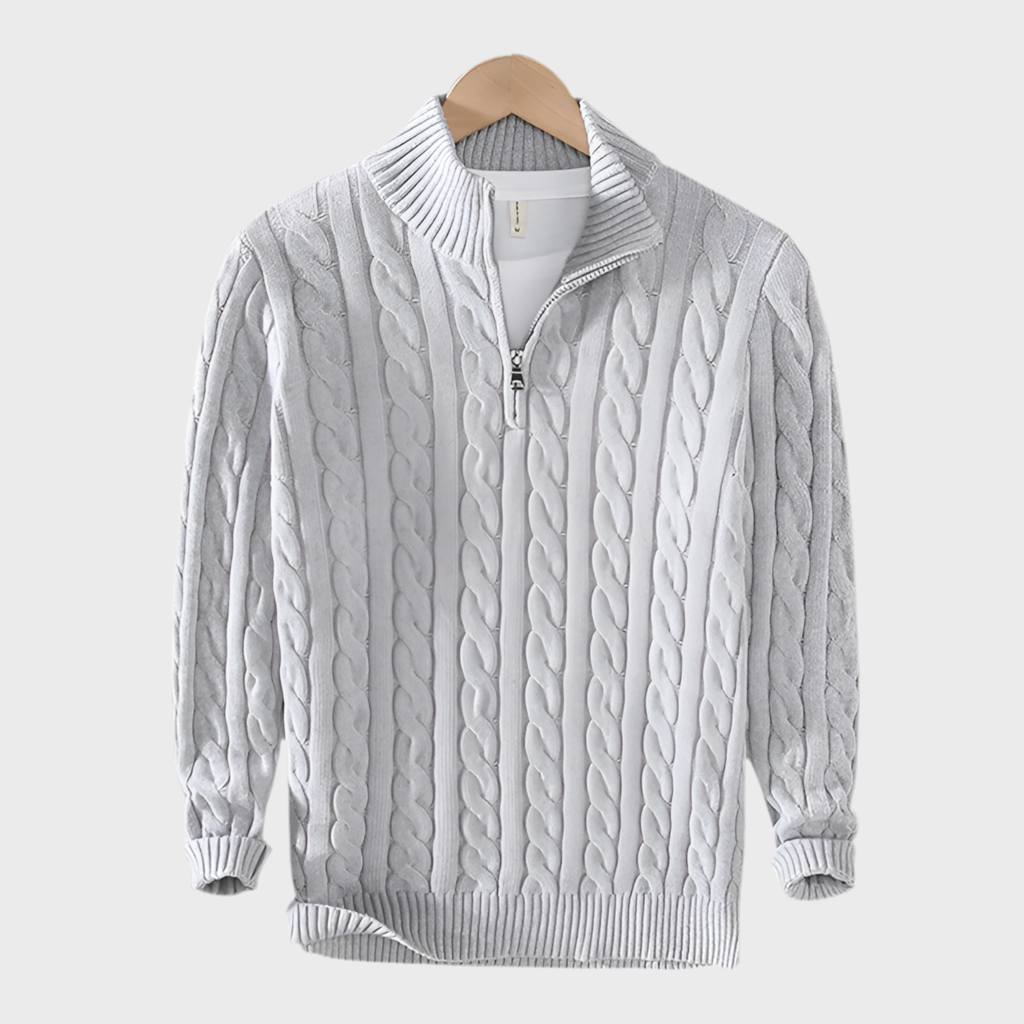 MERINO WOOL KNITTED QUARTER-ZIP SWEATER - MOONRAKER