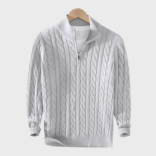 MERINO WOOL KNITTED QUARTER-ZIP SWEATER - MOONRAKER