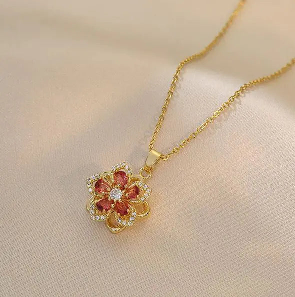 ROTATING ZIRCON FLOWER NECKLACE - MOONRAKER