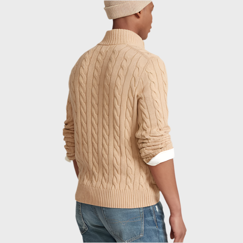 MERINO WOOL KNITTED QUARTER-ZIP SWEATER - MOONRAKER