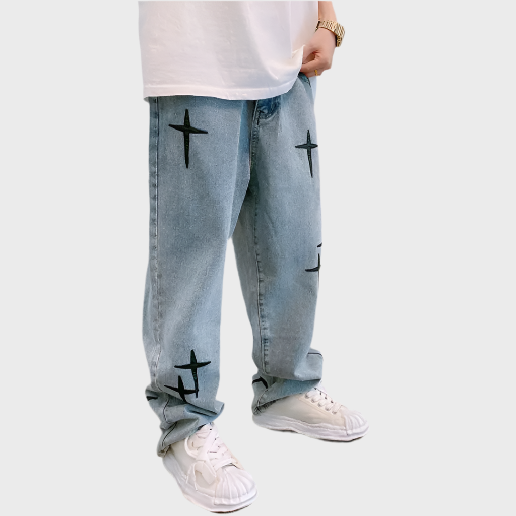 EMBROIDERED STRAIGHT LOOSE JEANS - MOONRAKER