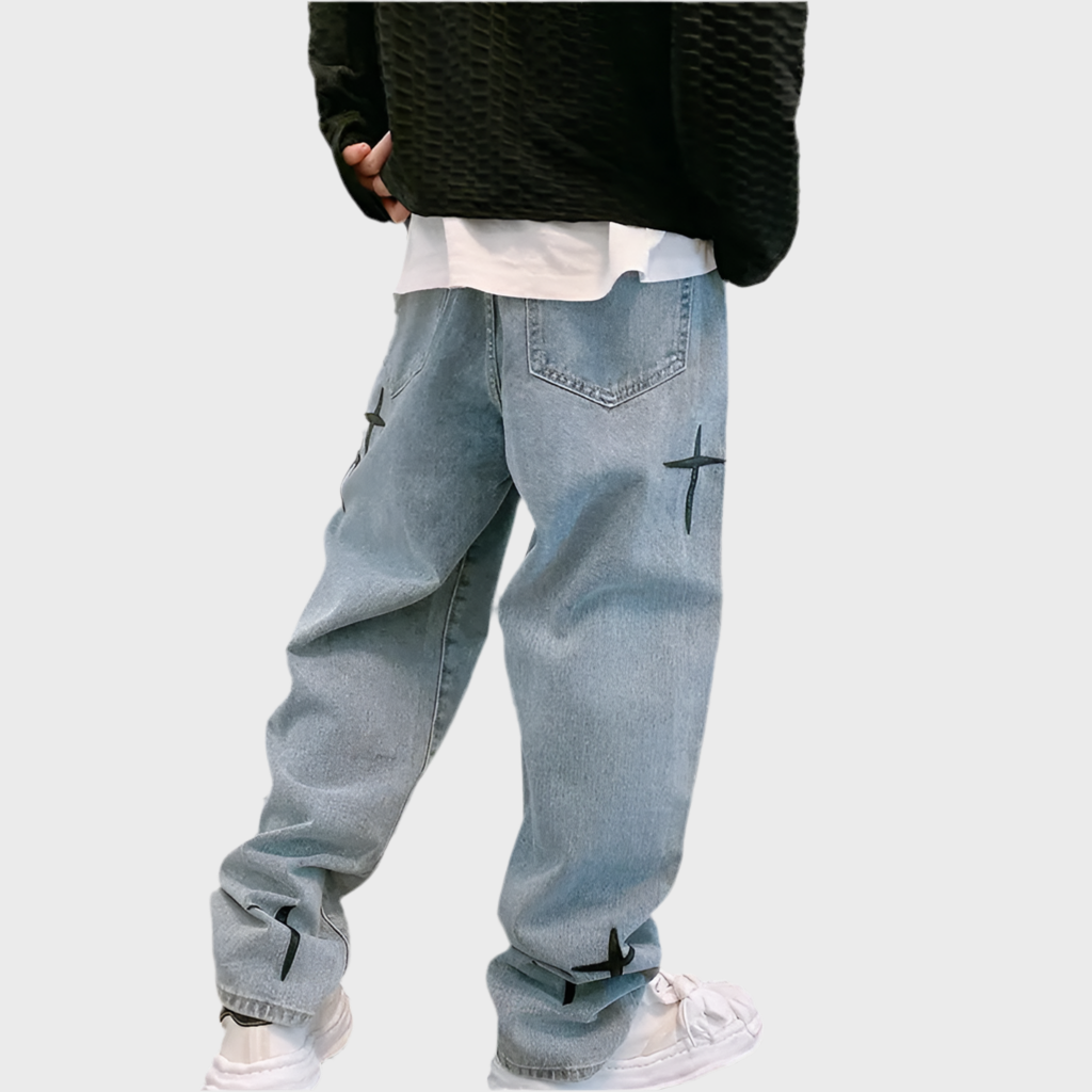 EMBROIDERED STRAIGHT LOOSE JEANS - MOONRAKER