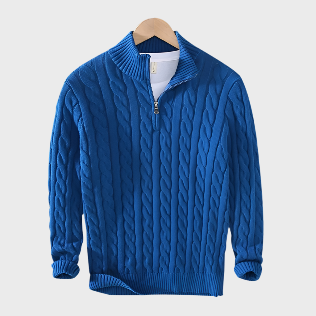 MERINO WOOL KNITTED QUARTER-ZIP SWEATER - MOONRAKER