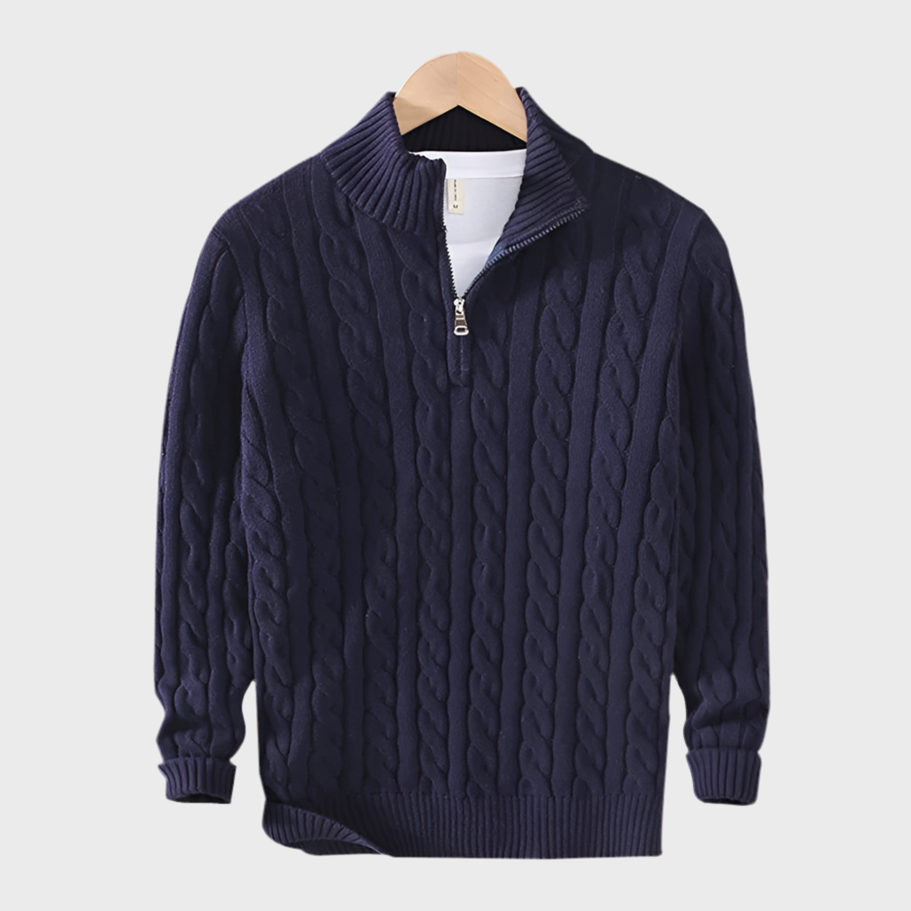 MERINO WOOL KNITTED QUARTER-ZIP SWEATER - MOONRAKER