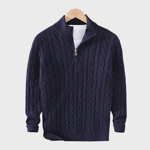 MERINO WOOL KNITTED QUARTER-ZIP SWEATER - MOONRAKER