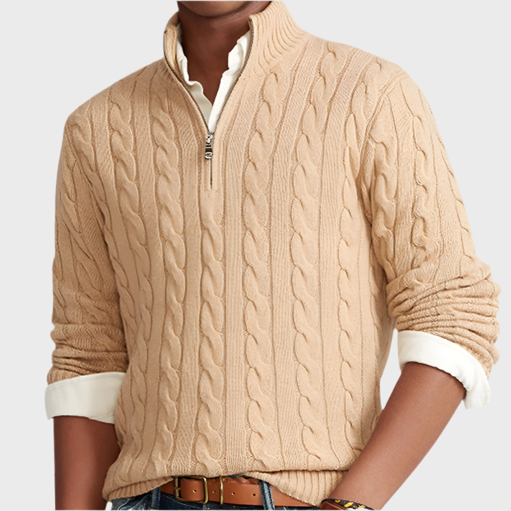 MERINO WOOL KNITTED QUARTER-ZIP SWEATER - MOONRAKER