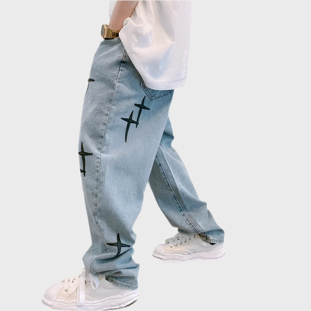 EMBROIDERED STRAIGHT LOOSE JEANS - MOONRAKER