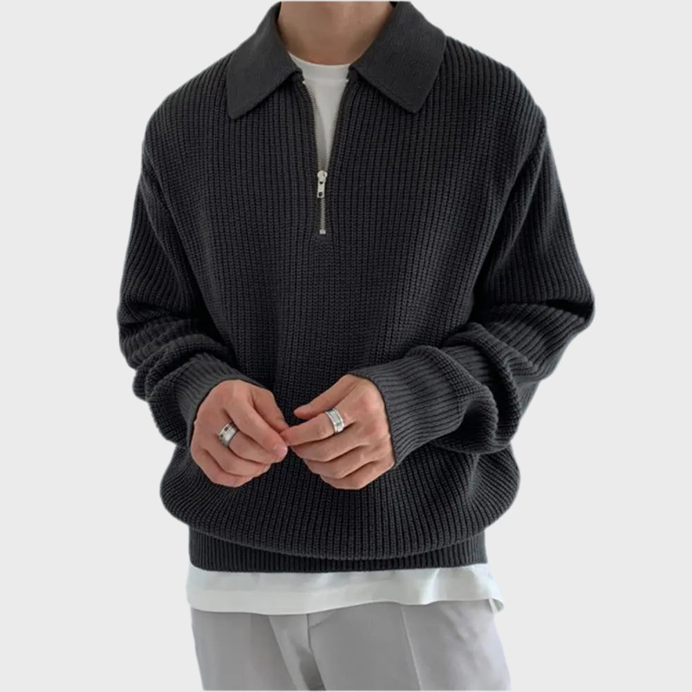 KNIT QUARTER-ZIP SWEATER - MOONRAKER