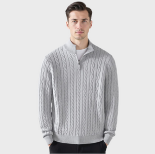 MERINO WOOL KNITTED QUARTER-ZIP SWEATER - MOONRAKER