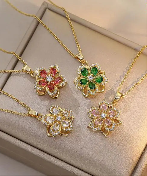 ROTATING ZIRCON FLOWER NECKLACE - MOONRAKER