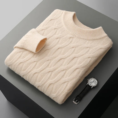 CASHMERE SEMI-HIGH NECK TEXTURED PULLOVER - MOONRAKER