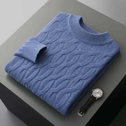 CASHMERE SEMI-HIGH NECK TEXTURED PULLOVER - MOONRAKER