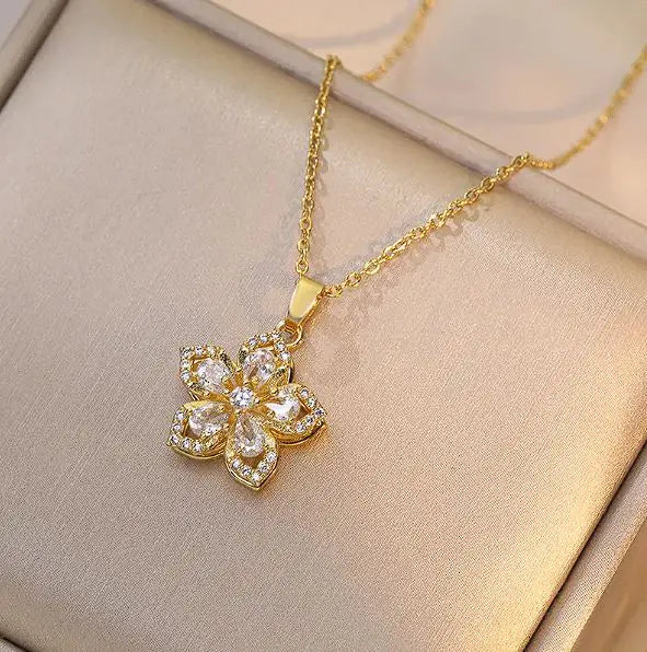 ROTATING ZIRCON FLOWER NECKLACE - MOONRAKER