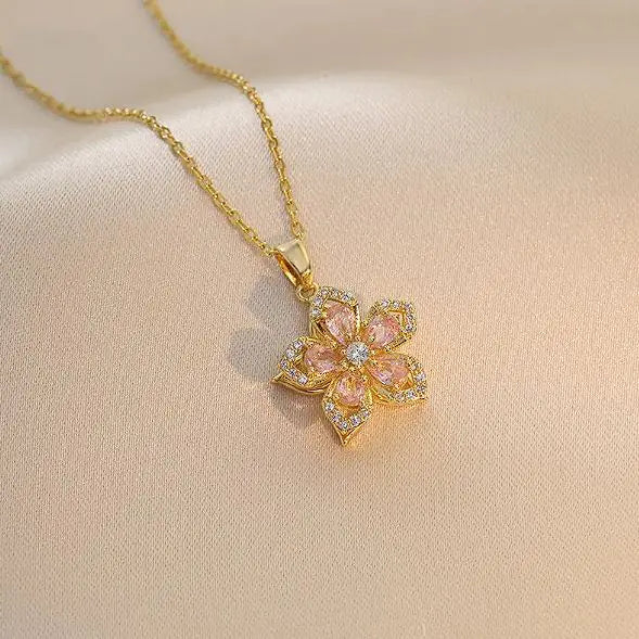 ROTATING ZIRCON FLOWER NECKLACE - MOONRAKER