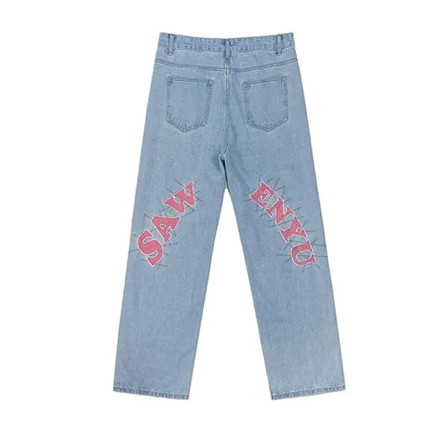 EMBROIDERED STRAIGHT LOOSE JEANS - MOONRAKER